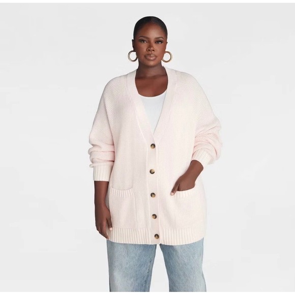 KBB by Kahlana Sweaters - KBB by Kahlana Womens XL Pink Waffle Knit Oversized Button Cardigan Sweater